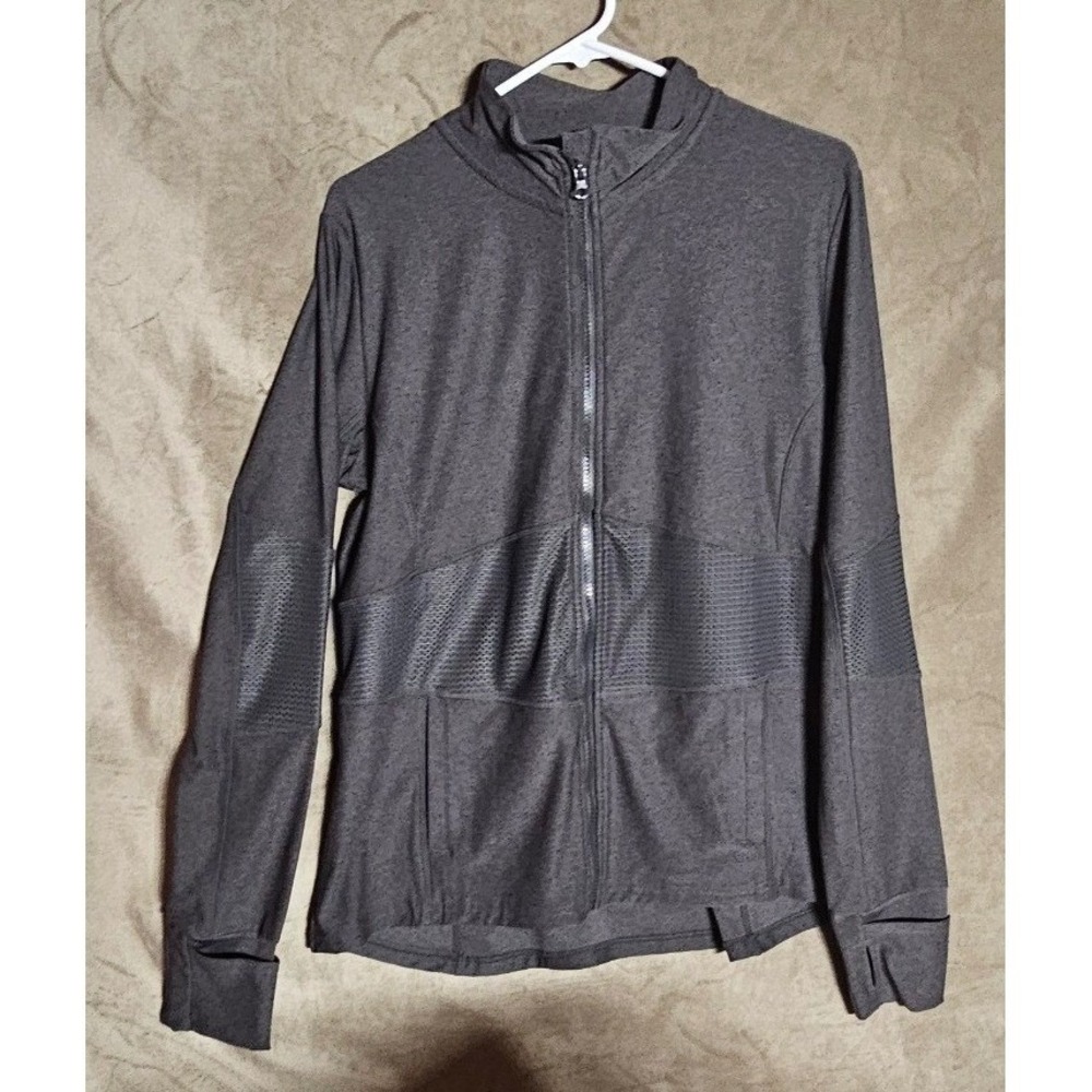 Well + Calm Womens XL Full Zip Athletic Jacket Gray Heathered Mesh Thumbholes